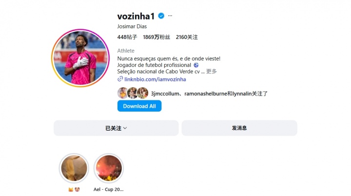 佛得角门将社媒粉丝飙至1871万,仅詹库威欧四名NBA球星更高 佛得角门将社媒粉丝飙至1871万,仅詹库威欧四名NBA球星更高