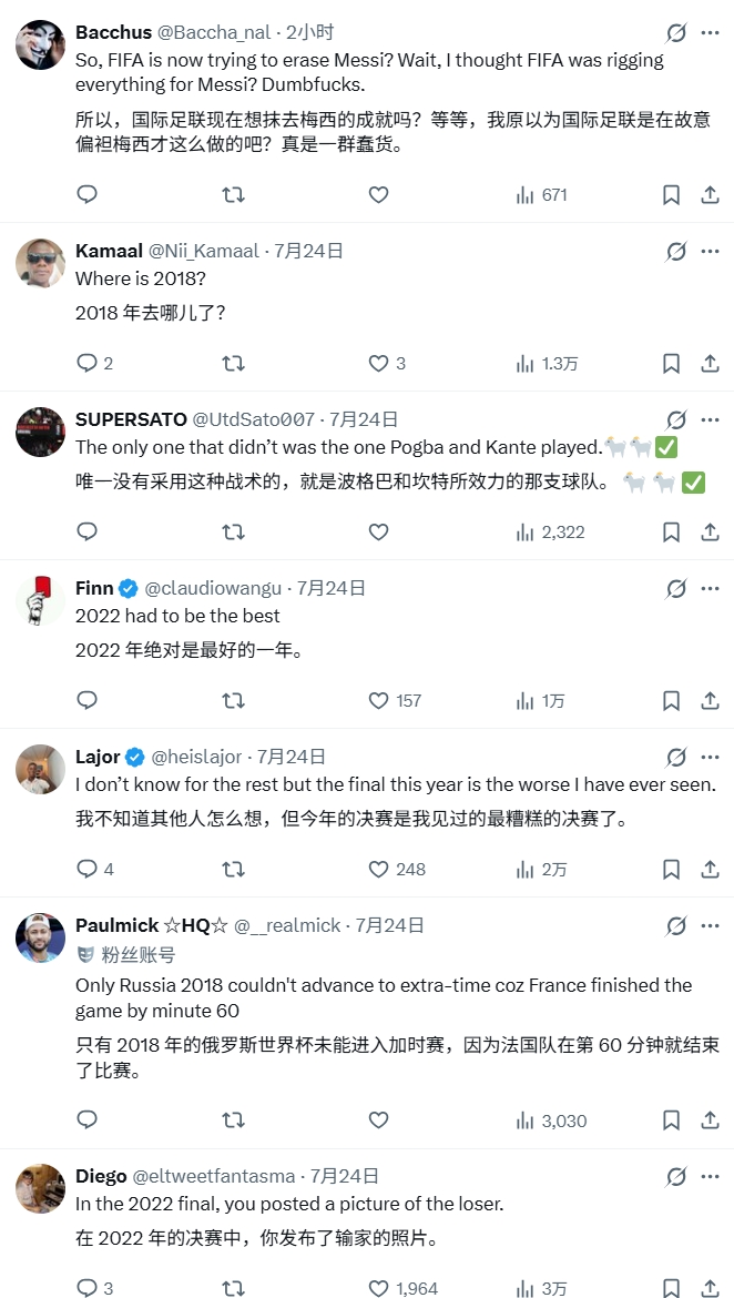 FIFA官方社媒翻车：盘点加时冠军却用姆巴佩配图，阿根廷球迷炮轰