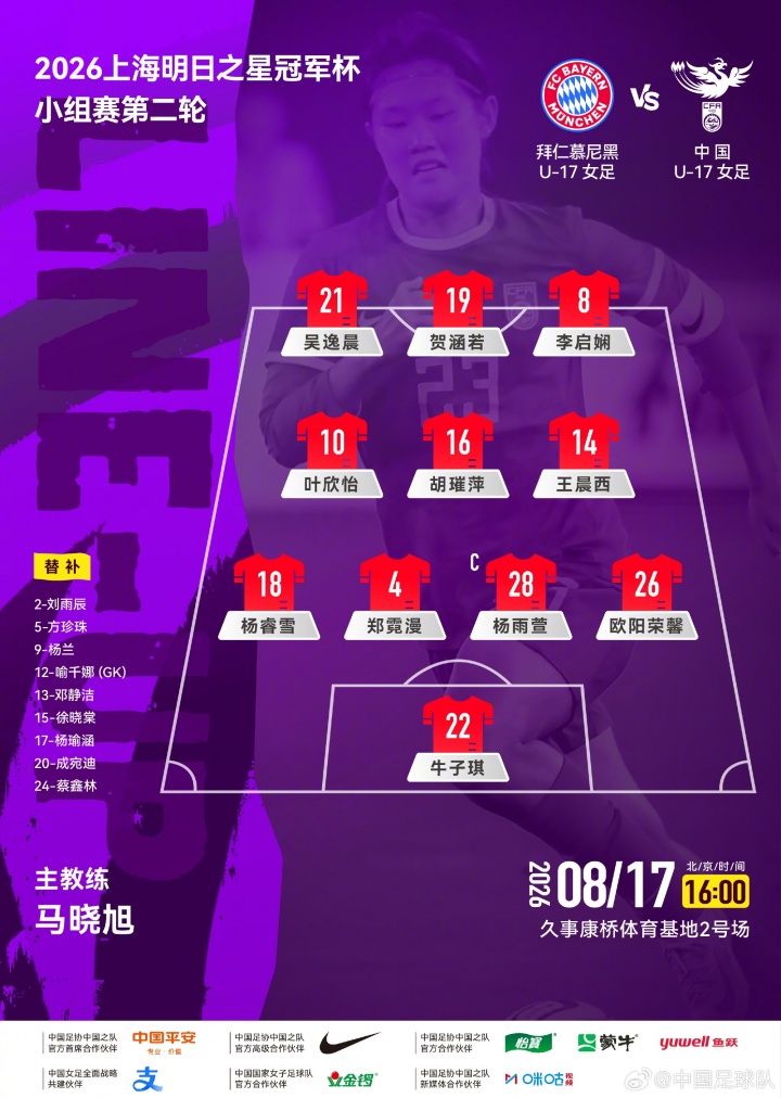 中国女足U17对阵拜仁大幅轮换,叶欣怡杨雨萱领衔首发 中国女足U17对阵拜仁大幅轮换,叶欣怡杨雨萱领衔首发