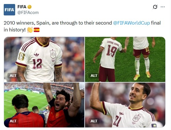西班牙2-0法国时隔14年再进决赛 FIFA确认队史第二次