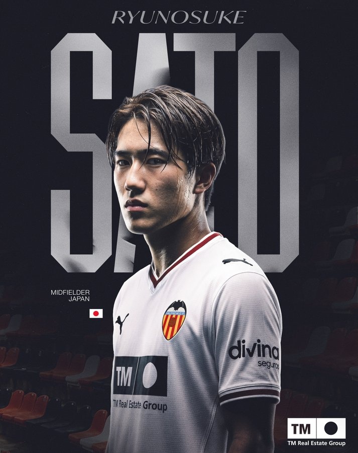 瓦伦西亚官宣签下日本U23核心佐藤龙之介 合同期至2031年 瓦伦西亚官宣签下日本U23核心佐藤龙之介 合同期至2031年
