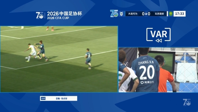 张玉宁造点被VAR取消 国安客场0-0暂平大连可为