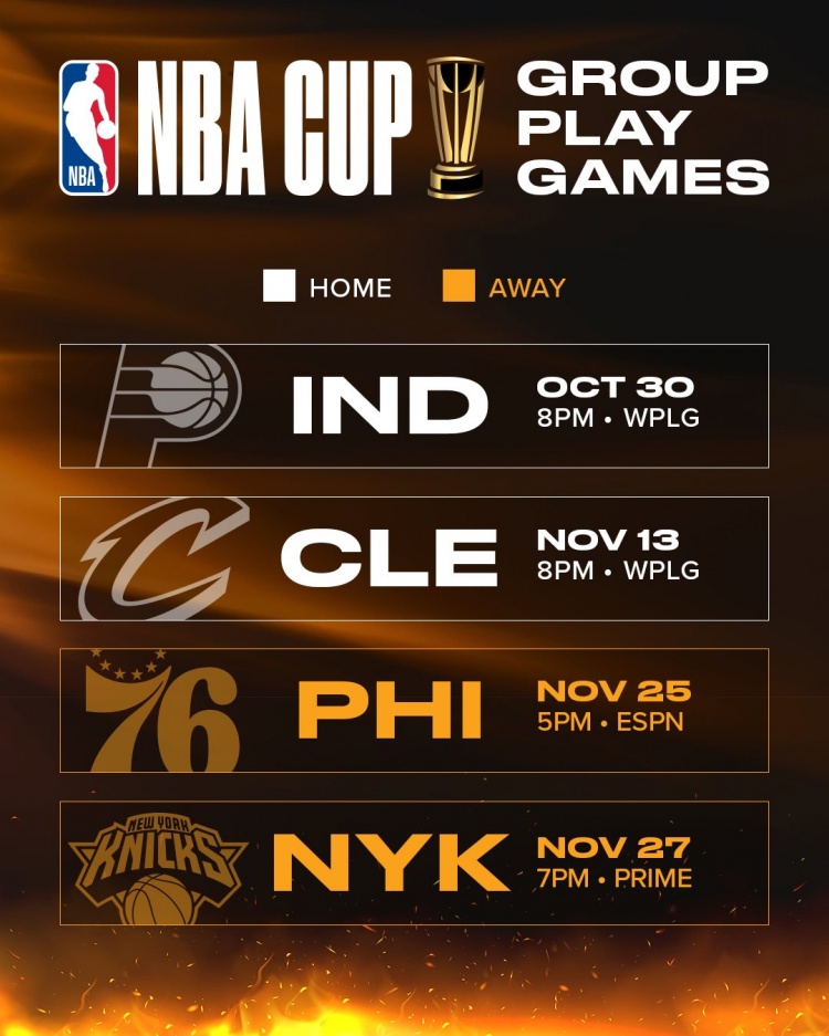 热火NBA杯B组赛程公布 四战全遇东部季后赛队 热火NBA杯B组赛程公布 四战全遇东部季后赛队
