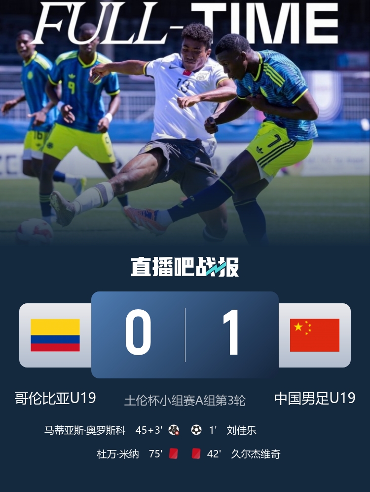 U19国足1-0哥伦比亚暂登小组头名 刘佳乐36秒闪击+依合散扑点 U19国足1-0哥伦比亚暂登小组头名 刘佳乐36秒闪击+依合散扑点